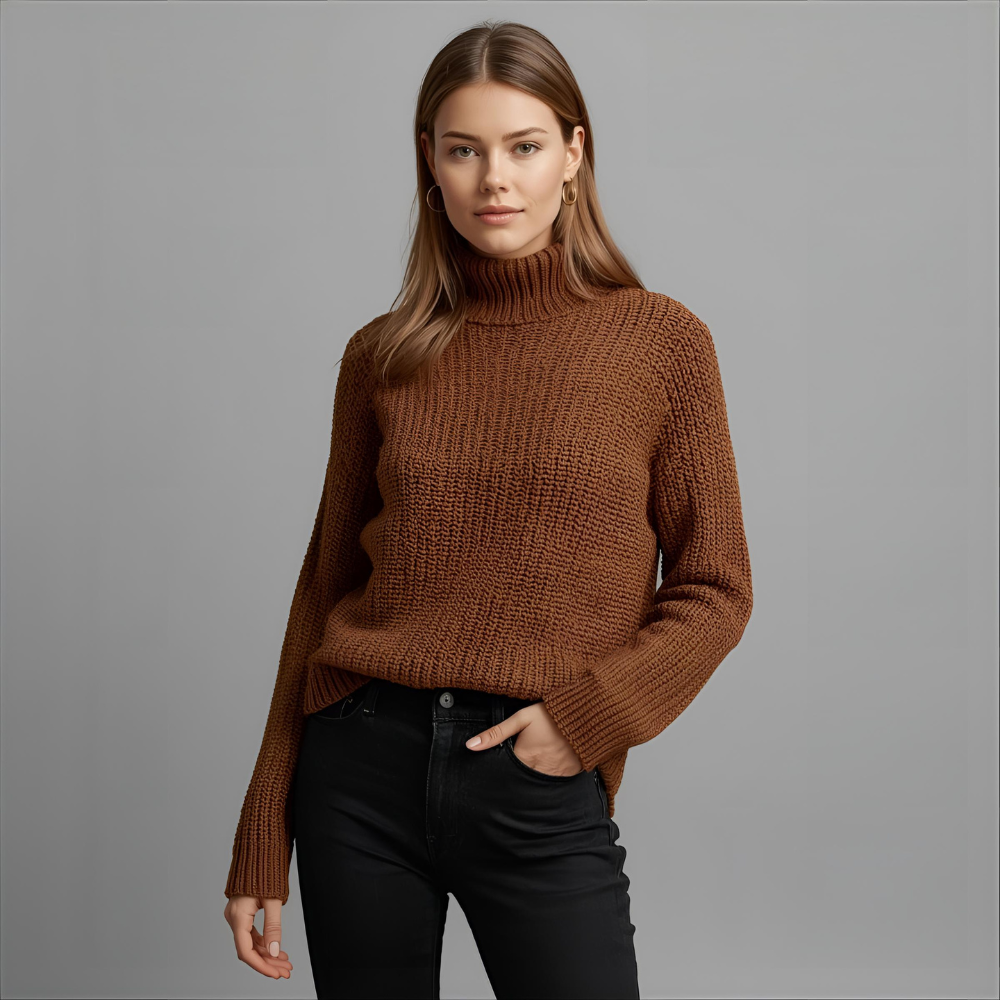 BRUNELLA | Brown Comfy & Warm Turtleneck Knitwear Sweater